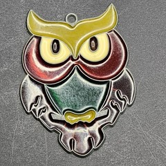 Vintage Stained “Glass” Suncatcher Owl Enamel Keychain