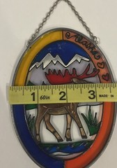 Vintage Alaska Moose Hand Painted Glass Suncatcher Oval