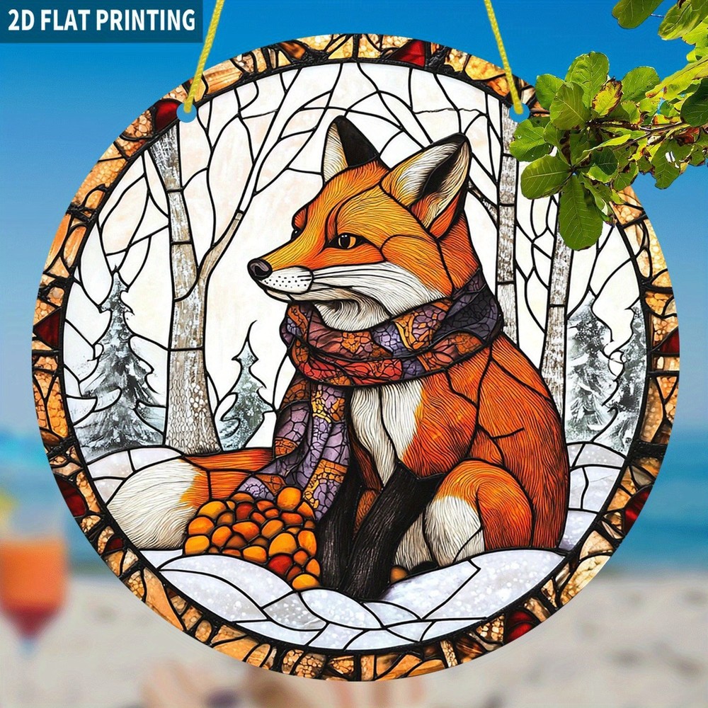 Scarfed Fox Winter Acrylic Suncatcher Cozy Rustic Boho Window Wall Hanging Decor