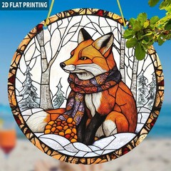 Scarfed Fox Winter Acrylic Suncatcher Cozy Rustic Boho Window Wall Hanging Decor