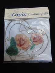Suncatcher Capiz Creations Pink Roses Accented in Gold Trim Heart Shaped