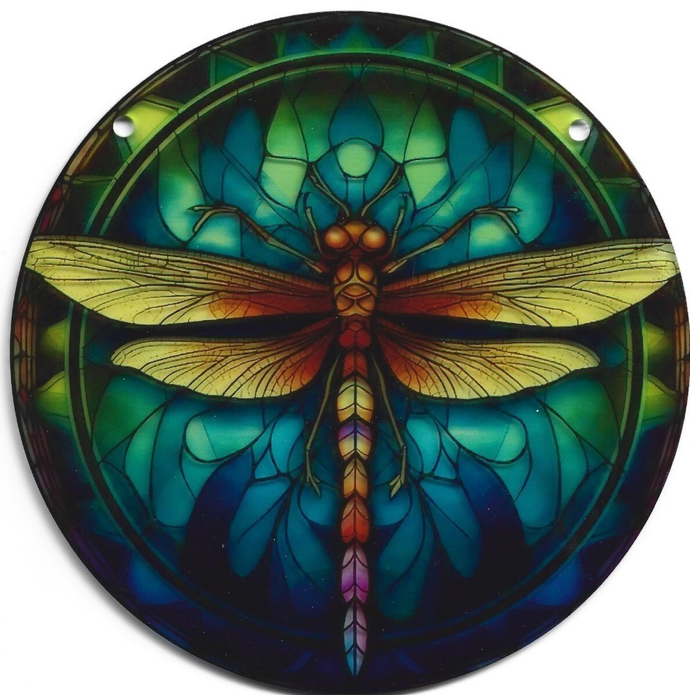 Dragonfly Delight Suncatcher Round Acrylic Window Hanging 6″ x 6″ & Chain Kit