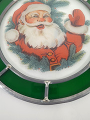 Vintage Leaded Stained Glass Santa Claus Suncatcher Holly Christmas Decor 8″