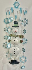 Snowman Hanging Windchime White Blue Christmas Winter Holiday Metal Cottagecore