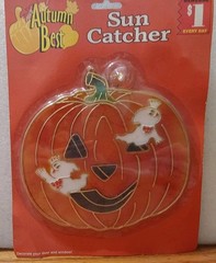 Halloween Large Suncatcher Pumpkin Ghosts Vintage AUtumn Best 7.25×7.5