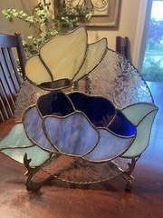 Stained Glass Butterfly On Flower Comes With Brass Ornate Stand