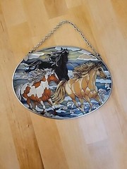 Amia Window Décor Suncatcher Panel 7 Inch X 5 1/2 3 Horse Design Hand Painted