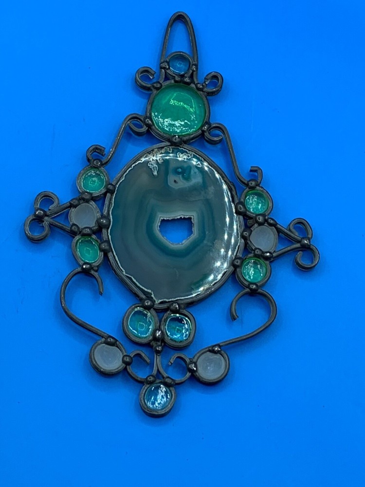 VERY PRETTY HANDMADE SUNCATCHER GREENS AND WHITE  APPROXIMATELY 9 X 6