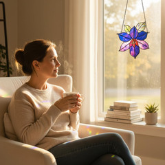 Purple Clematis Flower Handmade Resin Suncatchers, Artisan Sun Catcher, Stained