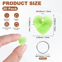 20PCS Crystal Heart Shape Prisms, 14mm/0.55″ Pendant Hanging [Green]