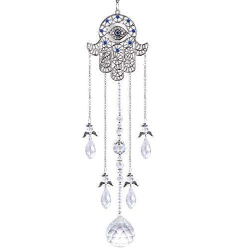 Protection Charm Double Pendant: 19-Inch Crystal Hamsa Hand & Evil Eye Decor