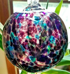 Hanging Glass Ball 4″ Diameter Purple & Aqua Specks Witch Ball (1) 19HB6