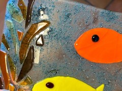 fused glass ocean scene artwork – 7.75×9.25 inches – handmade