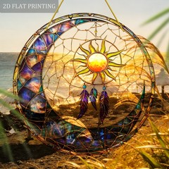Purple Feather Moon Dreamcatcher Acrylic Suncatcher Balcony Outdoor Ornament