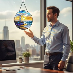 Golden Sunrise Stained Glass Suncatcher – Window Decor Gift for All Occasions
