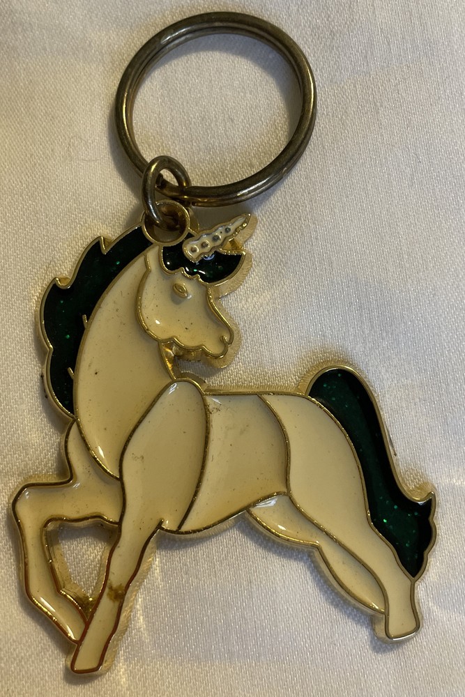 Vtg Unicorn Horse Suncatcher Imitation Stained Glass Window Keychain