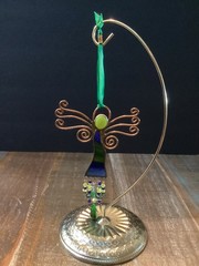 Stained Glass copper Angel Ornament Sun Catcher w/ beads 6”