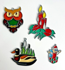4 Stained Glass Window Suncatchers Owl Duck Candles Jack In The Box Ornaments
