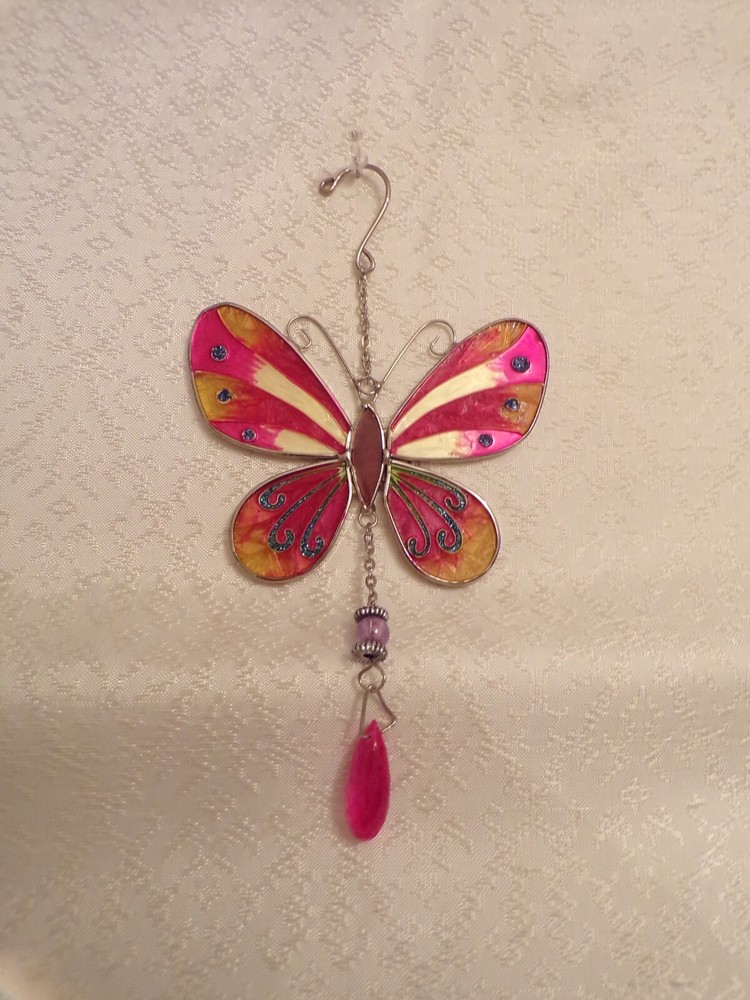 Butterfly Suncatcher Pink, White, Blue Glitter