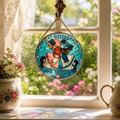 Vintage Joan Baker Designs “Sisters Are Special” Hand-Painted Glass Sun Catcher