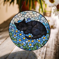 Black Cat Stained Glass Suncatcher Window Decor Gift Home