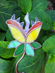Stained Glass Garden Stake Flytrap Carnovorous Plant (Small Yellow) Suncather