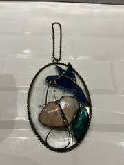 Stained Glass Humming Bird With Flowers Sun Catcher