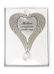 “MOTHERS ARE ANGELS WITH INVISIBLE WINGS” SILVER HEART ANGEL WINGS SUNCATCHER BN