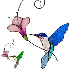 Handmade Multicolor Stained Glass Hummingbird Suncatcher – Unique Window Decor,