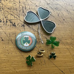 6 Pc St. Patricks Day LOT Vintage Handmade Stained Glass Green Clover Good Luck+