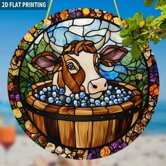 Acrylic Suncatcher Cute Cow & Blueberries Design Window/Living Room Decoration