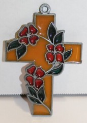Vintage Retro JP Stamped Yellow Stained Glass Cross Suncatcher Hanging Pendent