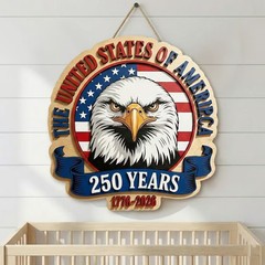 United States America 250 Years Wooden Sign with Rope