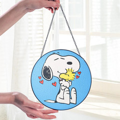 Snoopy And Woodstock Stained Glass Suncatcher, Cartoon Character Stained Glass
