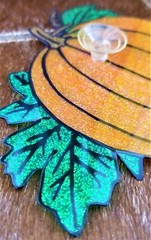 VTG Halloween Pumpkin Fall Harvest Soft Plastic 3D Embossed Glitter Suncatcher