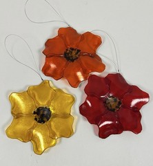 Fused Glass Poppy Flower Suncatcher Hanging Decor 5″ Set of 3 Red Orange Yellow
