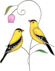 Goldfinch (1 Pair) Stained Glass Birds Suncatcher for Mom, Grandma, Women – Real
