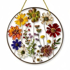 Dried Wildflower Botanical Metal Frame Acrylic Suncatcher Boho Window Decoration
