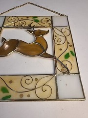 Vintage Stained Glass Christmas Reindeer Hanging Window Decoration 8″ Gold