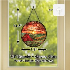 “Stained Glass Sun Catcher – 7.8in Farmhouse Sunset Wall Decor for Home”