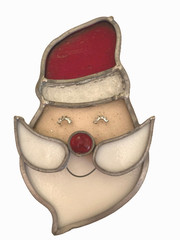 Stained Glass Sun Catcher Smiling Santa Claus Red White Christmas 5.5″ x 3.25″