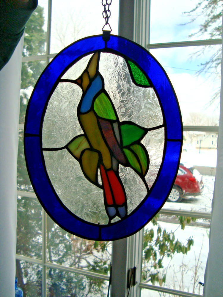 Stained Glass Tropical Bird Hanging Suncatcher Leaded ~ 9″ by 7″
