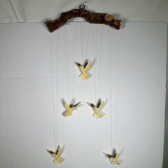 Vintage Hummingbird Mobile White Acrylic Plastic Hanging from Wood MCM