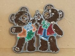 1980s Suncatchers Metal Plastic Stained Glass Look Bear w/ Balloons, Bear Twins