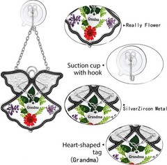 Flower Press Angel Suncatcher Grandma Stained Glass Window Hanging Wind Chimes