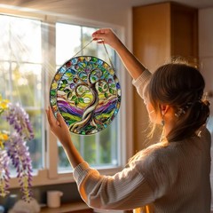 Tree of Life Suncatcher – Stained Glass Window Hanging Ornament for Holidays