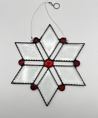 Vintage Stained Glass Star Suncatcher Clear Textured Glass with Red Accents 10”