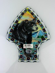 Amia Hand Painted Glass Arrowhead Black Bear Sun Catcher Home Decor 9″