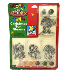 VTG 1996 Looney Tunes Christmas Sun Catcher Gleams Ornament Kit Paint By Number
