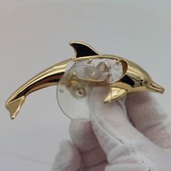 Dolphin Suncatcher Figurine Crystal Mascot International 1993 Goldtone 3.75″ L
